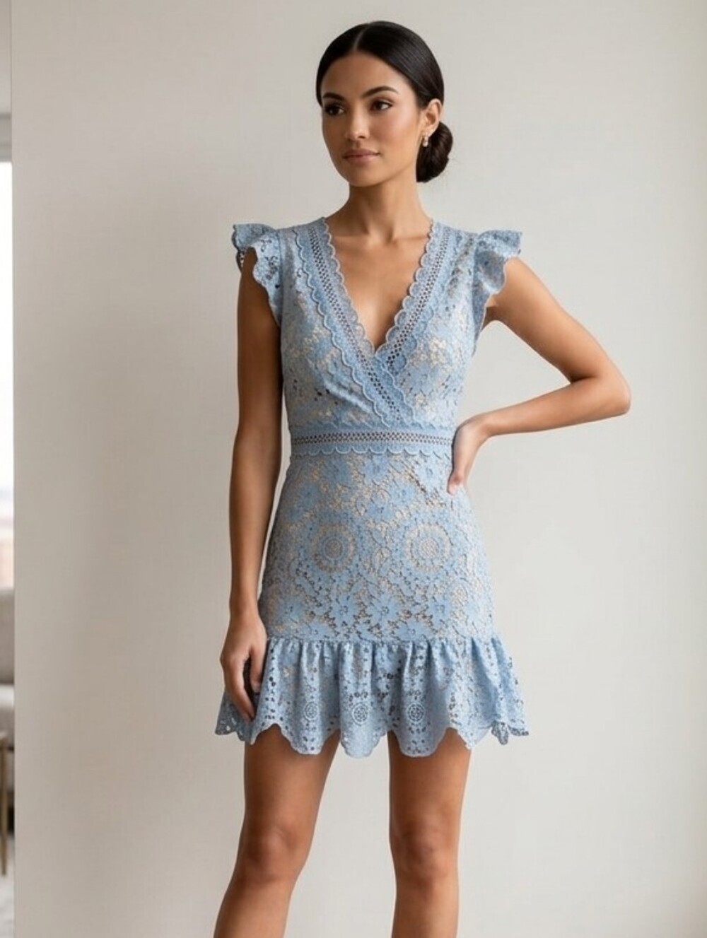 Just Me Dress Small Blue Floral Crochet Tiered Boho Revival Ethereal Angelic
